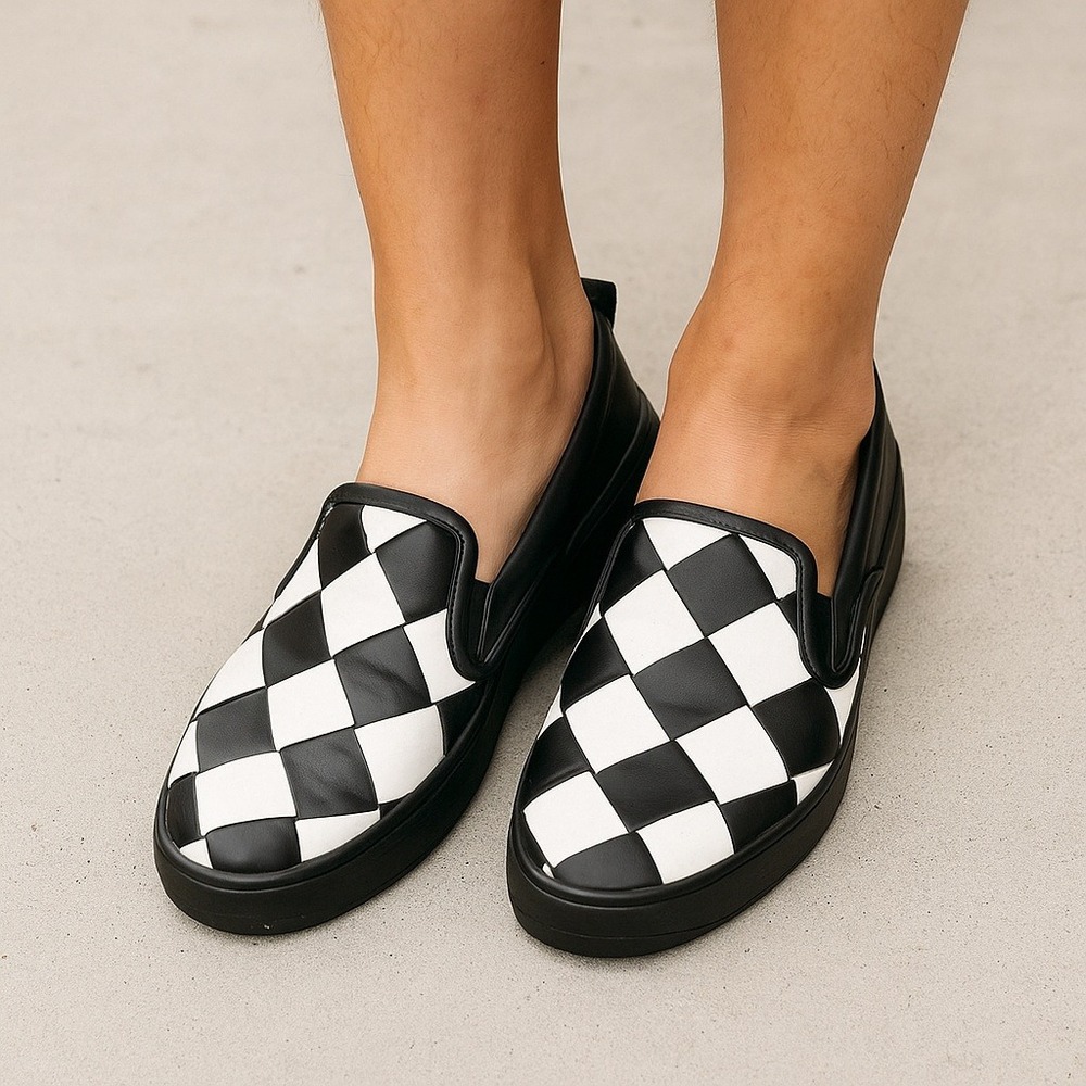 Bottega Veneta Black & White Checker Slip-On Women's Shoes /harlequin